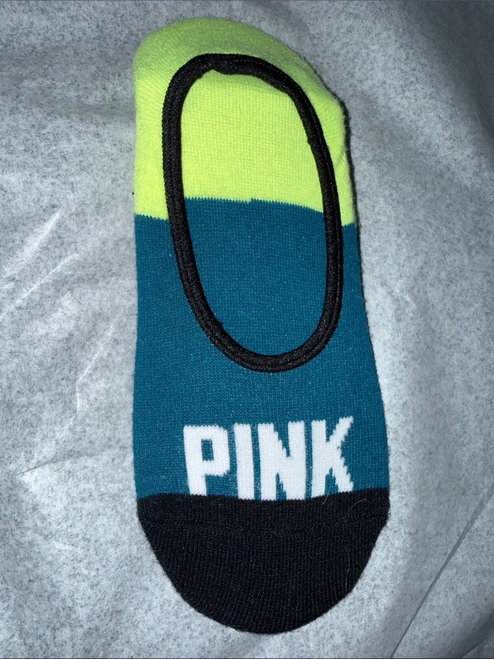 NWOT PINK Victoria's Secret No-Show Sock in Teal, Neon Yellow & Black